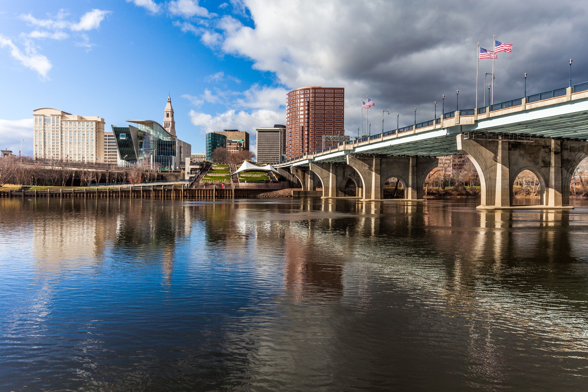 Downtown Hartford Skyline and Founders Bridge Over the Connecticut River